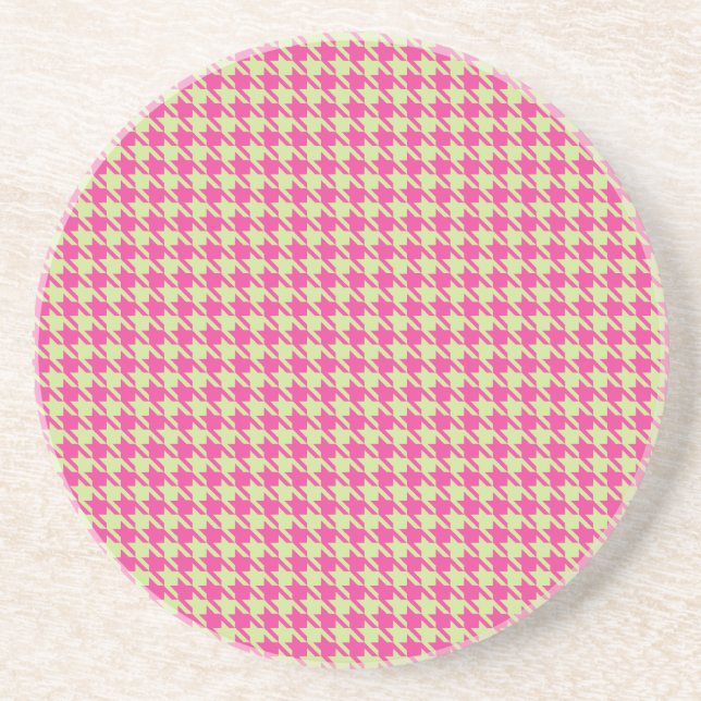 Houndstooth Hot Pink and Lemon Lime Coaster (Front)