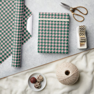 Houndstooth Modern Christmas Holiday Green Pink Wrapping Paper