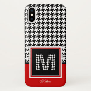 Houndstooth Monogram   Red Black White iPhone X Case