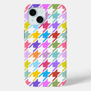 Houndstooth Multicolor+White Big Pattern iPhone 15 Case