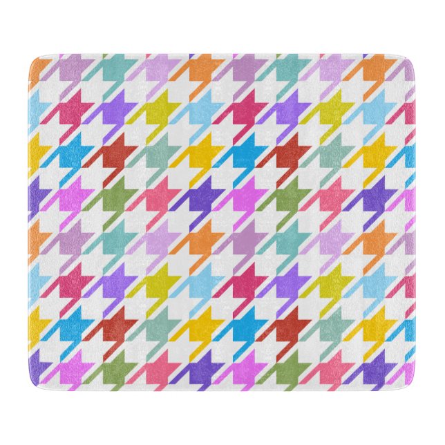 Houndstooth Multicolor+White Big Pattern Cutting Board (Front)