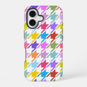 Houndstooth Multicolor+White Big Pattern iPhone 16 Case