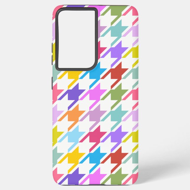 Houndstooth Multicolor+White Big Pattern Samsung Galaxy S21+ Case (Back)