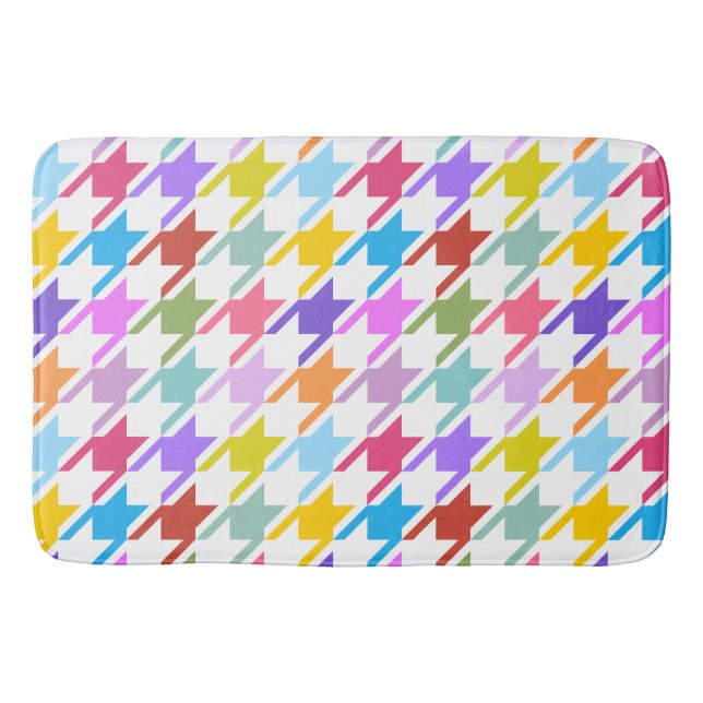 Houndstooth Multicolor+White Pattern Bath Mat (Front)