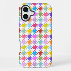 Houndstooth Multicolor+White Pattern iPhone 16 Plus Case