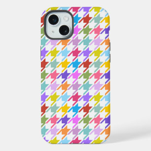 Houndstooth Multicolor+White Pattern iPhone 15 Plus Case