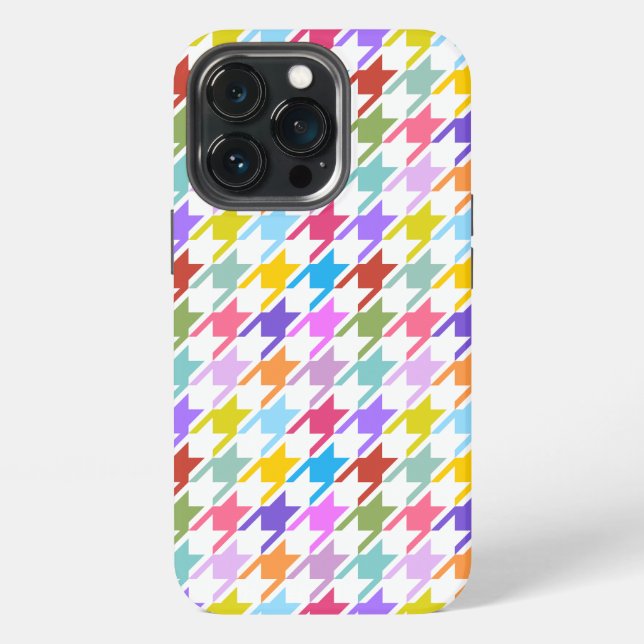 Houndstooth Multicolor+White Pattern iPhone Case (Back)