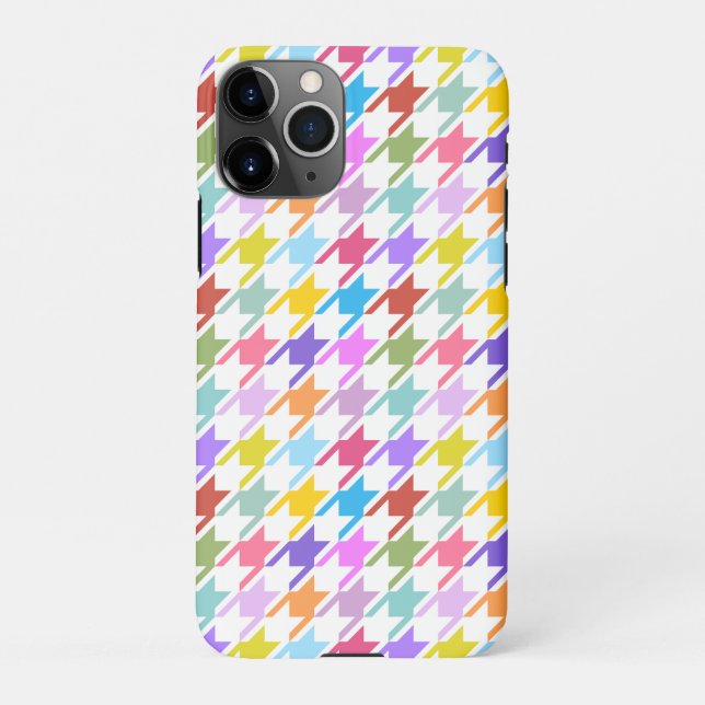 Houndstooth Multicolor+White Pattern iPhone Case (Back)