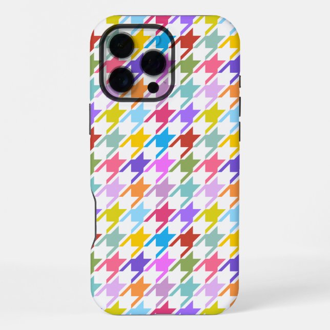 Houndstooth Multicolor+White Pattern iPhone Case (Back)