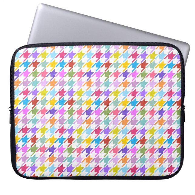 Houndstooth Multicolor+White Pattern Laptop Sleeve (Front)