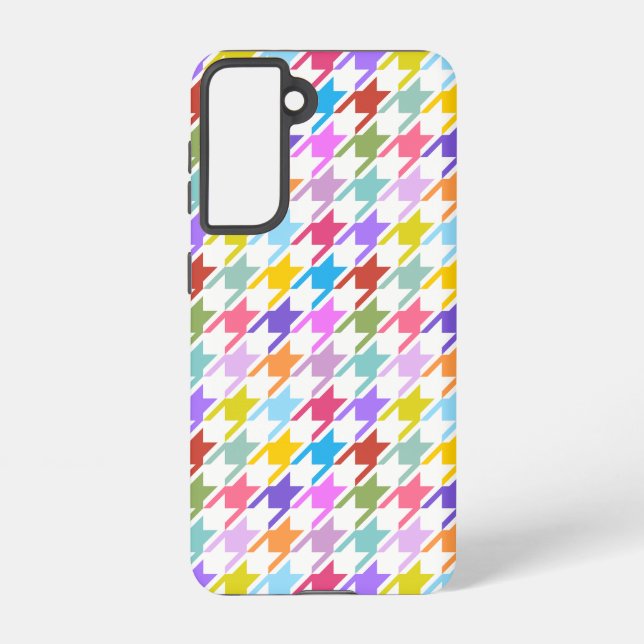 Houndstooth Multicolor+White Pattern Samsung Galaxy S21 Case (Back)