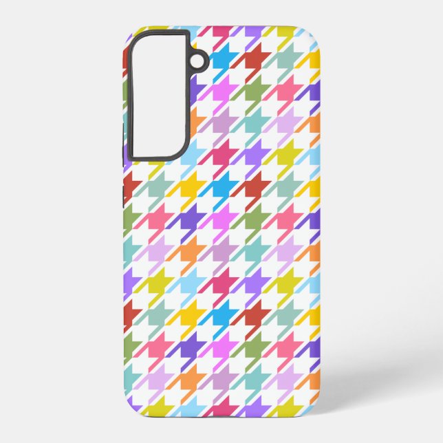 Houndstooth Multicolor+White Pattern Samsung Galaxy S22+ Case (Back)