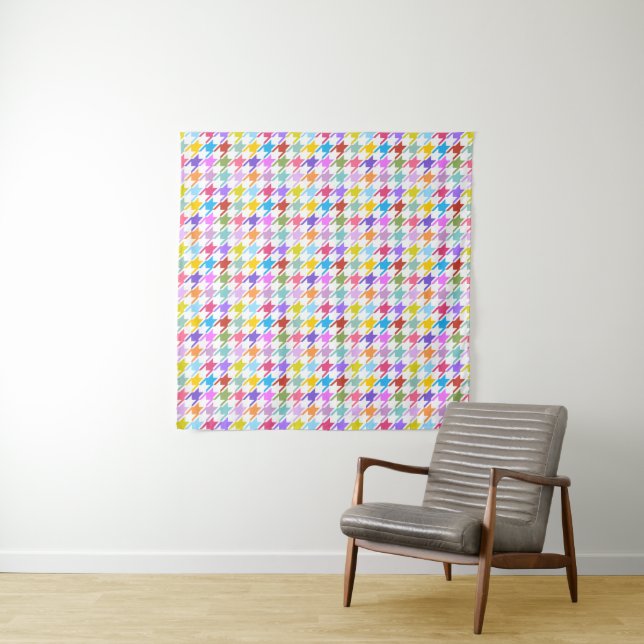 Houndstooth Multicolor+White Pattern Tapestry (In Situ (Horizontal))