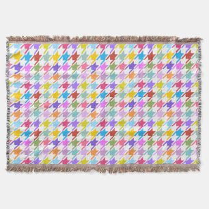 Houndstooth Multicolor+White Pattern Throw Blanket