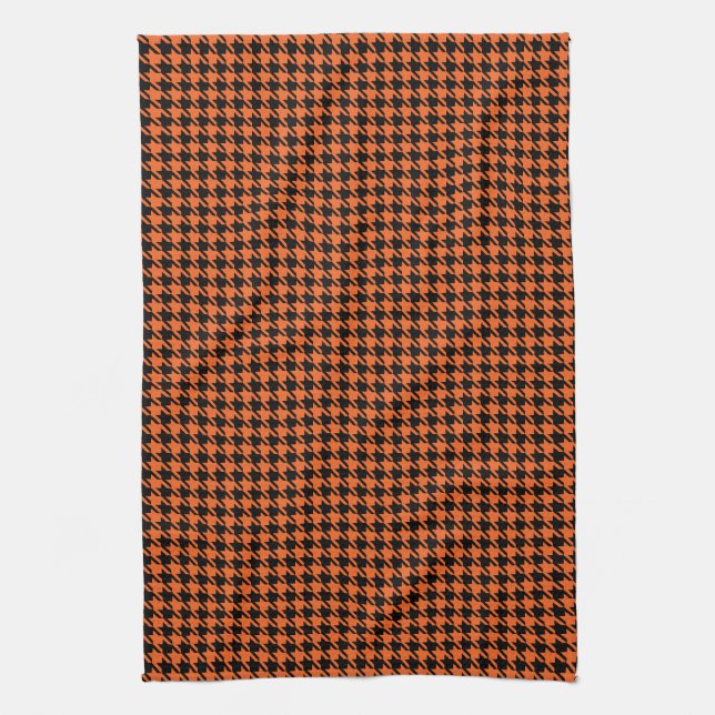 Houndstooth Orange and Black Tea Towel (Vertical)