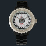 Houndstooth Owl Watch<br><div class="desc">A watch featuring an illustration of an owl with houndstooth belly over a matching houndstooth background.  Personalise with your name.</div>