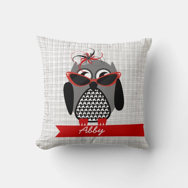Houndstooth Owl With Sunglasses Pillow (Front)