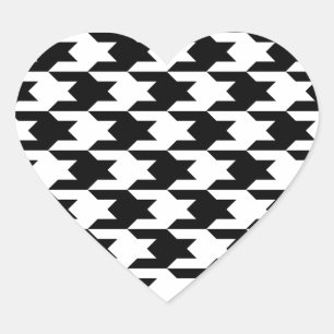 Houndstooth Pattern 1 Black and White Heart Sticker