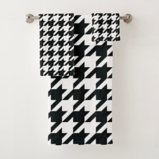 Houndstooth Pattern Black White Bath Towel Set