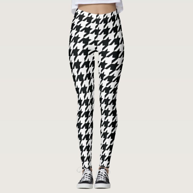 Houndstooth Pattern Black White Leggings (Front)
