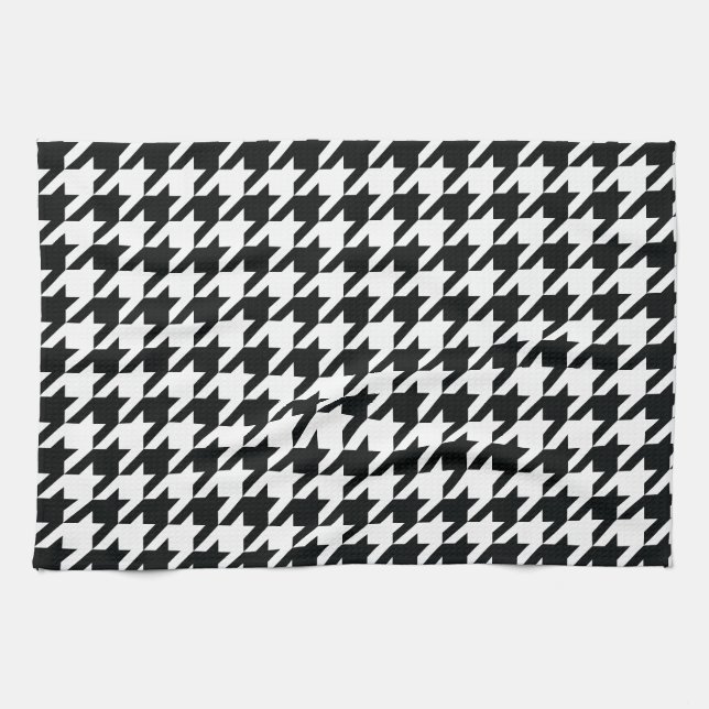 Houndstooth Pattern Black White Tea Towel (Horizontal)