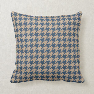 Houndstooth Pattern Denim Blue and Tan Cushion