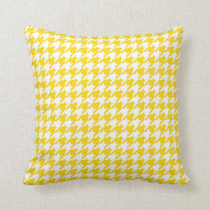 Houndstooth Pattern in Lemon Yellow and White Cushion