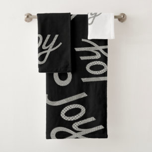 Houndstooth Pattern Joy Black and White Bath Towel Set