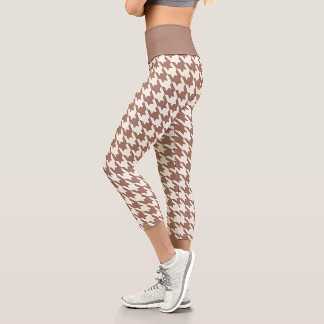 Houndstooth Pattern Mocha Mousse and White Capri Leggings (Left)