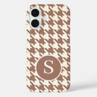 Houndstooth Pattern Mocha Mousse and White