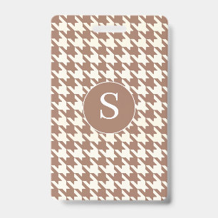 Houndstooth Pattern Mocha Mousse and White ID Badge