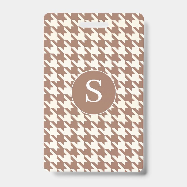 Houndstooth Pattern Mocha Mousse and White ID Badge (Front)