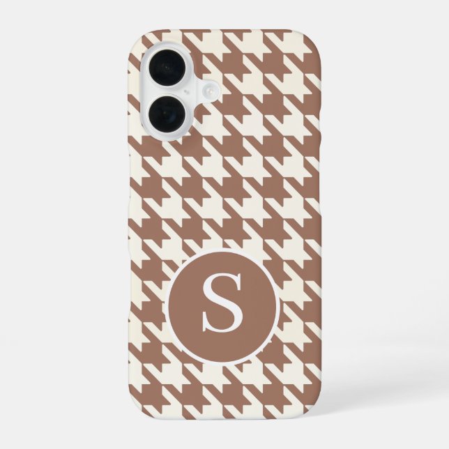 Houndstooth Pattern Mocha Mousse and White iPhone 16 Case (Back)