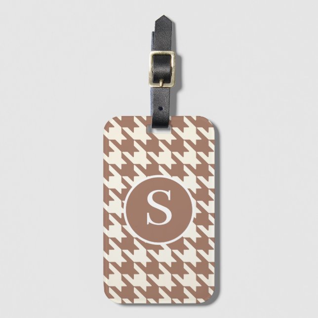 Houndstooth Pattern Mocha Mousse and White Luggage Tag (Front Vertical)