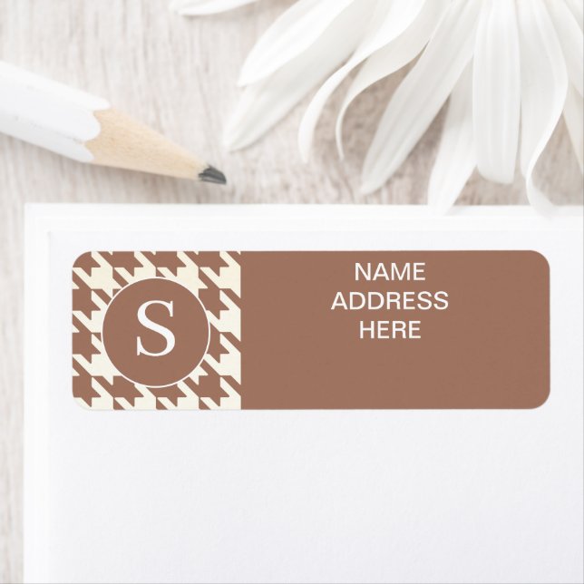 Houndstooth Pattern Mocha Mousse and White Return Address Label (Insitu)