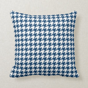 Houndstooth Pattern Navy Blue and White Cushion