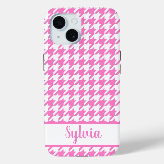 Houndstooth Pattern Pink White Personalised Case-Mate iPhone Case (Back)
