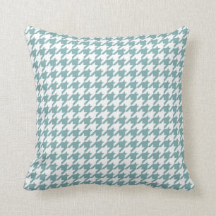 Houndstooth Pattern Sea Glass and White Cushion