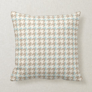 Houndstooth Pattern Tan Cream Blue Cushion