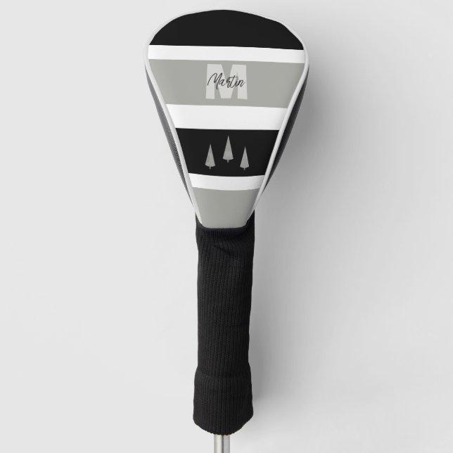 Houndstooth Patterned Christmas Tree Monogrammed Golf Head Cover (Front)