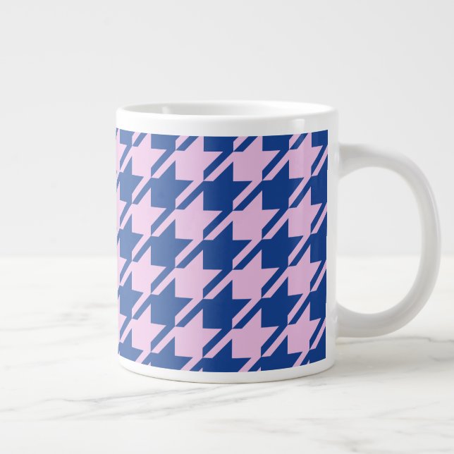 Houndstooth Pink+Blue Big Pattern Large Coffee Mug (Right)