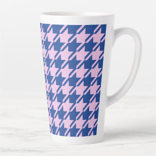 Houndstooth Pink+Blue Big Pattern Latte Mug
