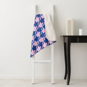 Houndstooth Pink+Blue Big Pattern Sherpa Blanket