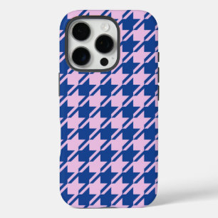 Houndstooth Pink+Blue Pattern iPhone 16 Pro Case