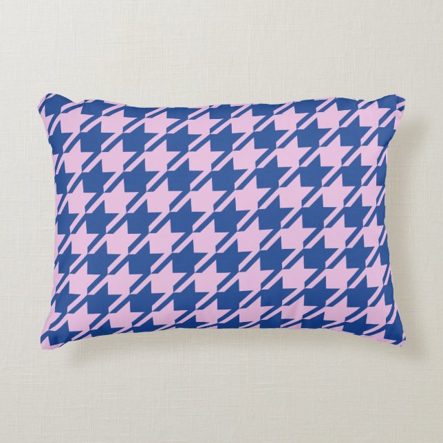 Houndstooth Pink+Blue Pattern Decorative Cushion (Front)