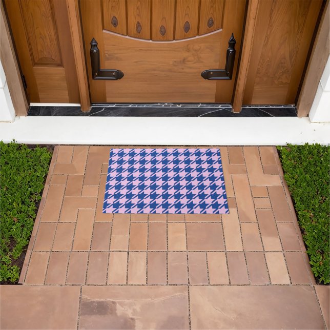 Houndstooth Pink+Blue Pattern Doormat (Outdoor)