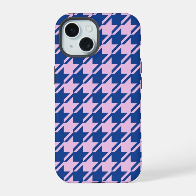 Houndstooth Pink+Blue Pattern iPhone 15 Case (Back)