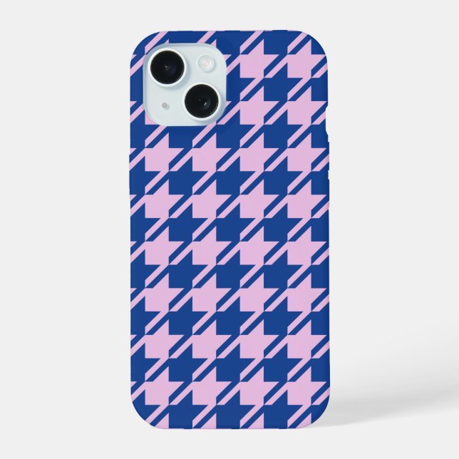 Houndstooth Pink+Blue Pattern iPhone 15 Case (Back)