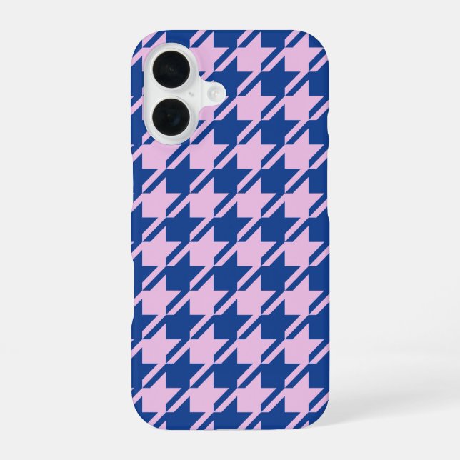 Houndstooth Pink+Blue Pattern iPhone 16 Case (Back)