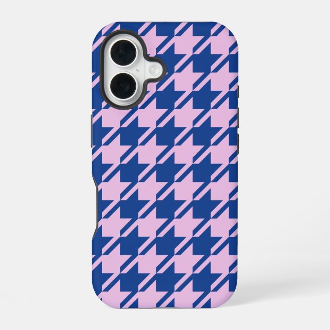 Houndstooth Pink+Blue Pattern iPhone 16 Case (Back)